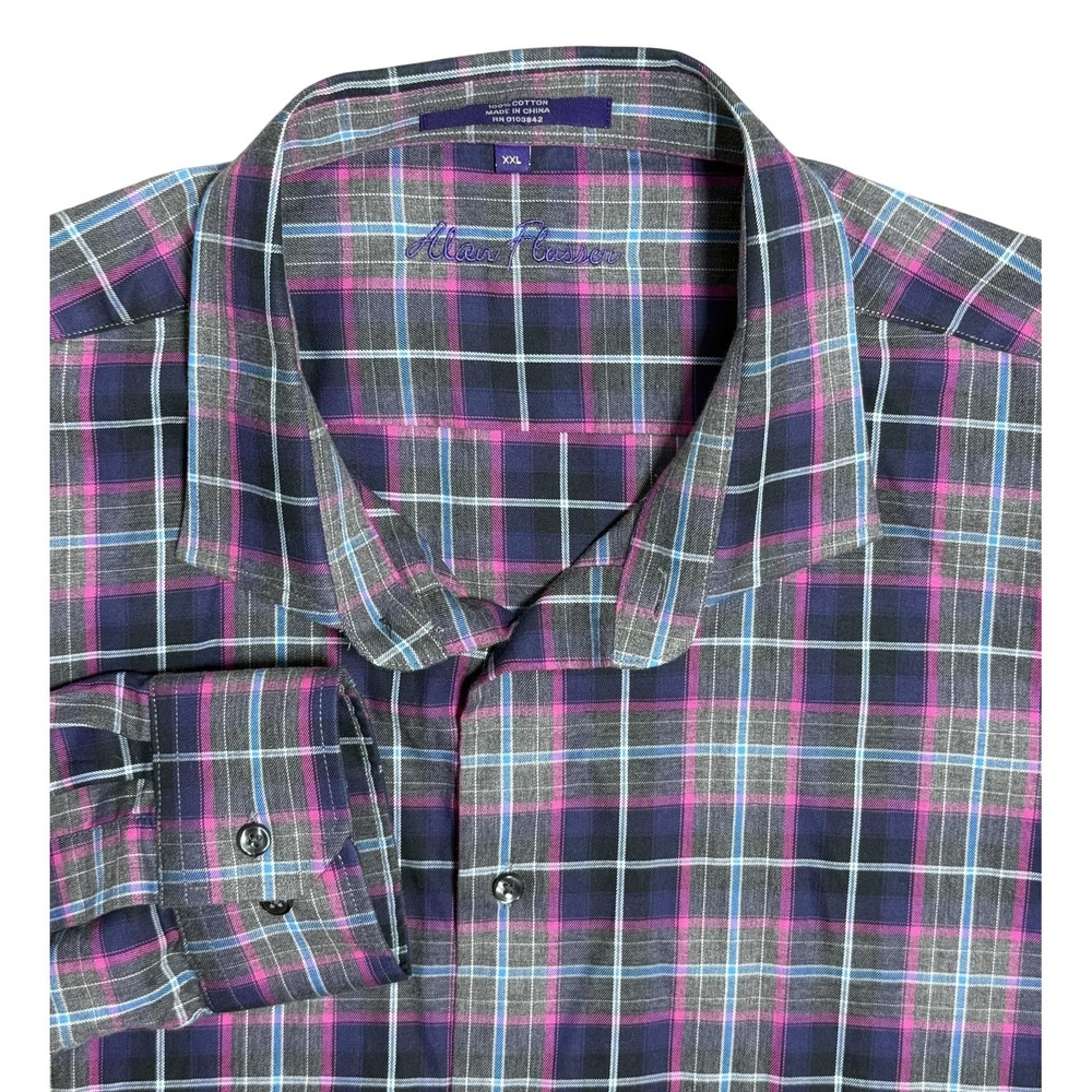 Alan Flusser Shirt Mens 2XL Multicolor Plaid Long Sleeve‎ Button Up Cotton